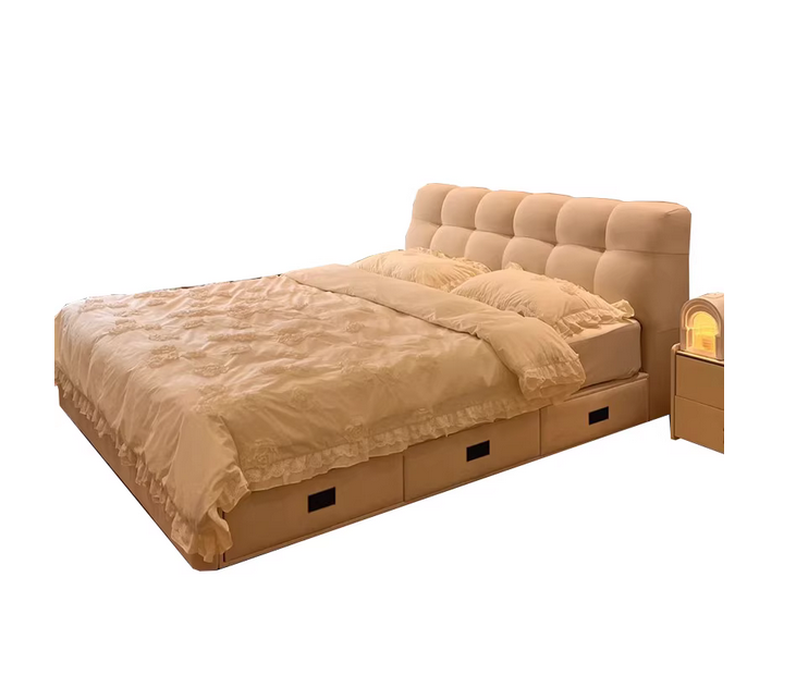 奶油风泡芙布艺床现代简约