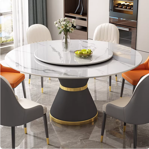 圆形岩板餐桌椅2025新款 